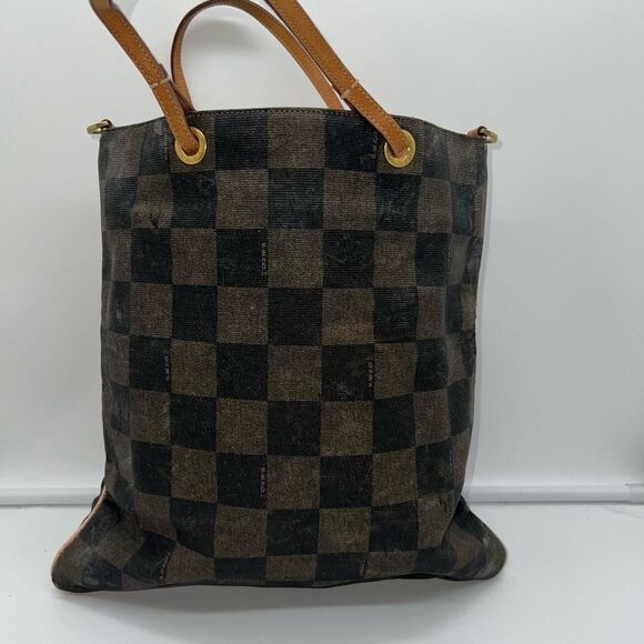 Fendi Vintage RARE Brown Checkered Box Short Handle Tote - Picture 1 of 16